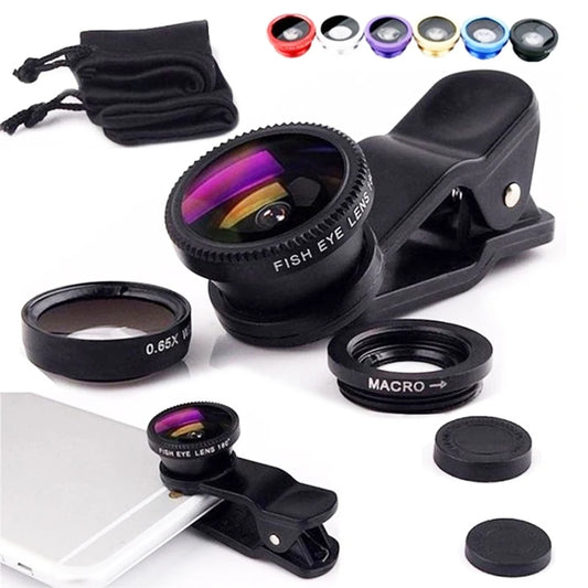 3-in-1 Fisheye Wide Angle Micro Camera Lens for iPhone Samsung Motorola with Phone Clip