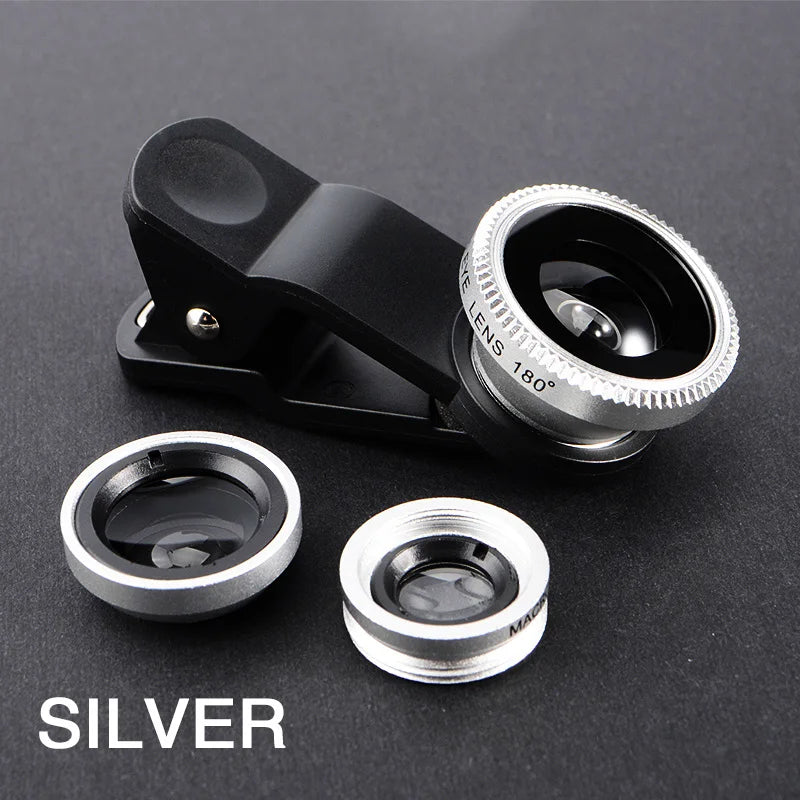 3-in-1 Fisheye Wide Angle Micro Camera Lens for iPhone Samsung Motorola with Phone Clip