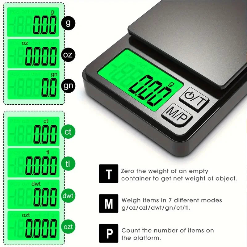 Mini Pocket Scale 1000g X 0.1g - Digital Gram, Food, Jewelry, Ounces/Grains Scale with Backlit LCD