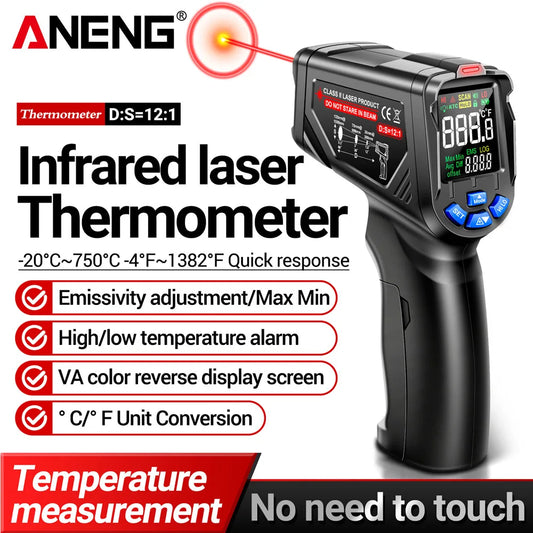 Infrared Temperature Hand held Gun, VA Reverse Screen Thermometer, Adjustable Industrial Detector Sensor