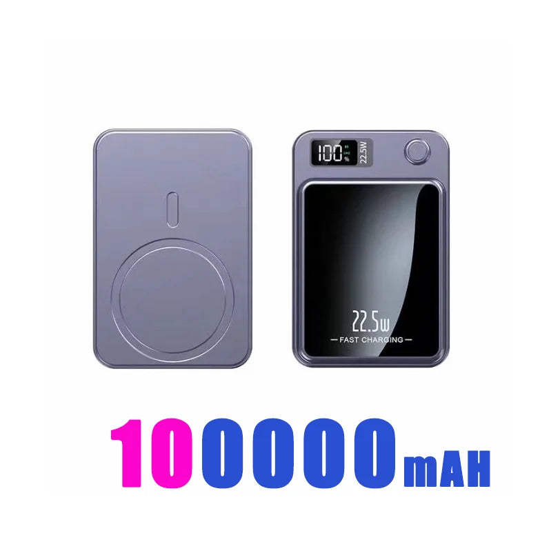 100,000mAH Power Bank Magnetic Wireless 22.5W, Ultra Capacity Super Fast Charger For Iphone15, Samsung, Motorola