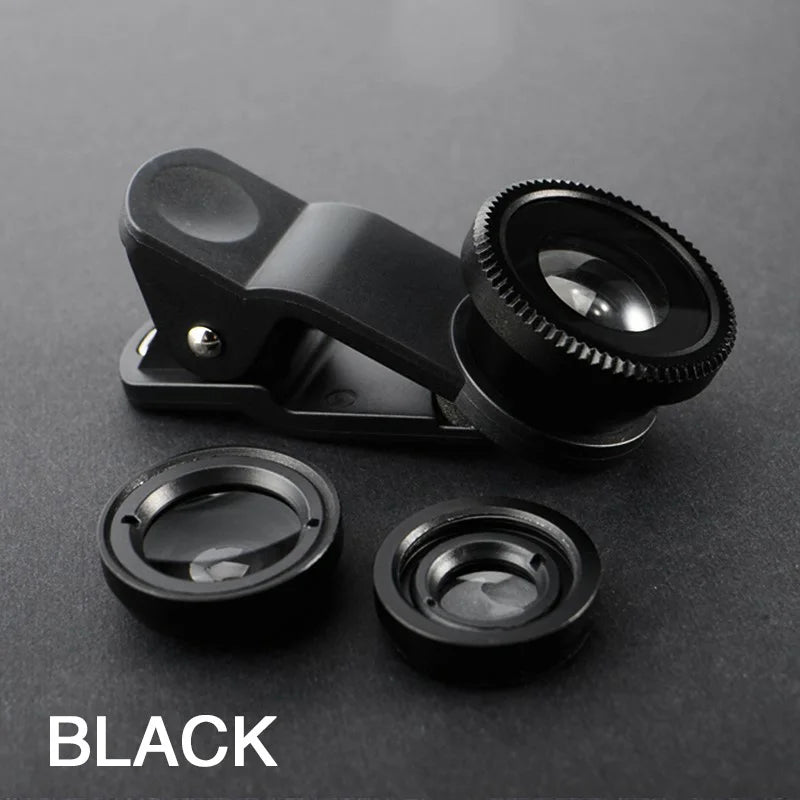 3-in-1 Fisheye Wide Angle Micro Camera Lens for iPhone Samsung Motorola with Phone Clip