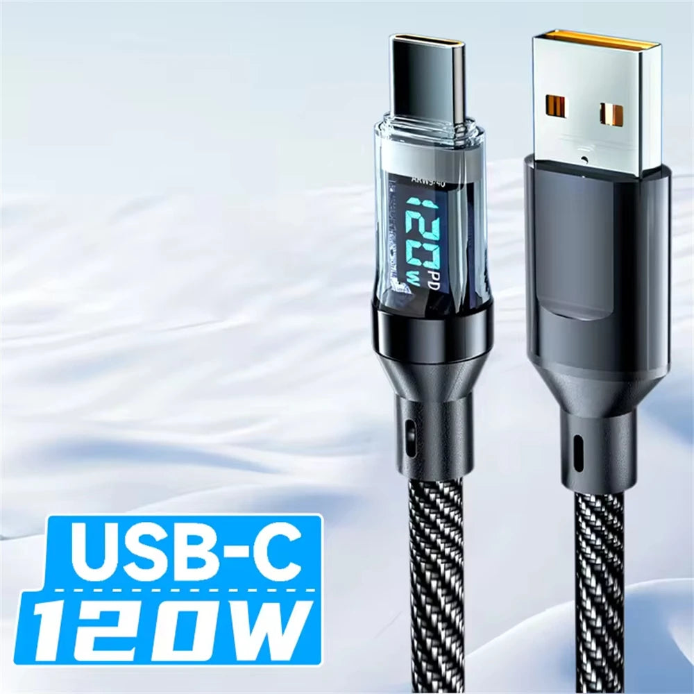 120W LED Display USB To Type-C Cable, Phone, Tablet, Super Fast Charging Cable