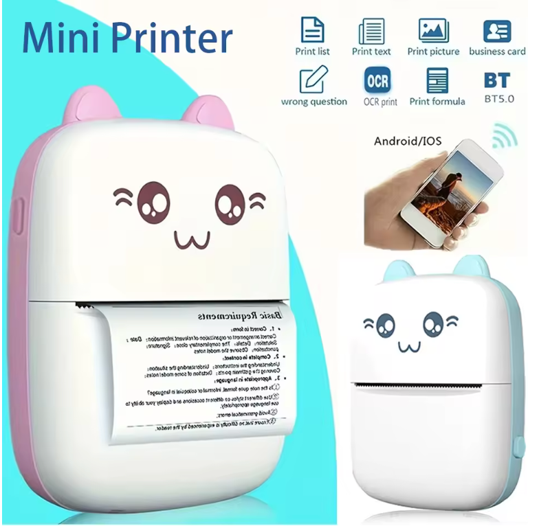 Mini Thermal Printer Wireless BT, 200dpi, Label Photo, Memo, Printing Tag, Bluetooth Printer, Portable Printer