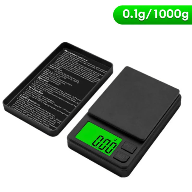 Mini Pocket Scale 1000g X 0.1g - Digital Gram, Food, Jewelry, Ounces/Grains Scale with Backlit LCD