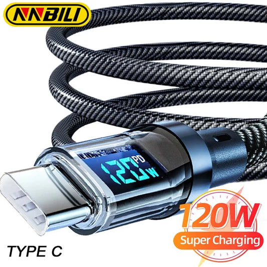 120W LED Display USB To Type-C Cable, Phone, Tablet, Super Fast Charging Cable