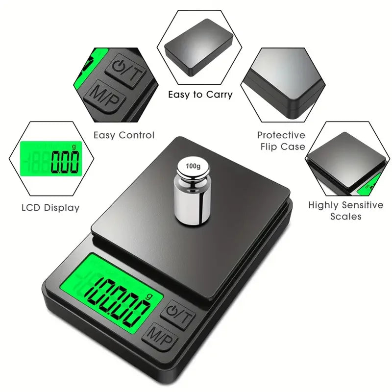 Mini Pocket Scale 1000g X 0.1g - Digital Gram, Food, Jewelry, Ounces/Grains Scale with Backlit LCD